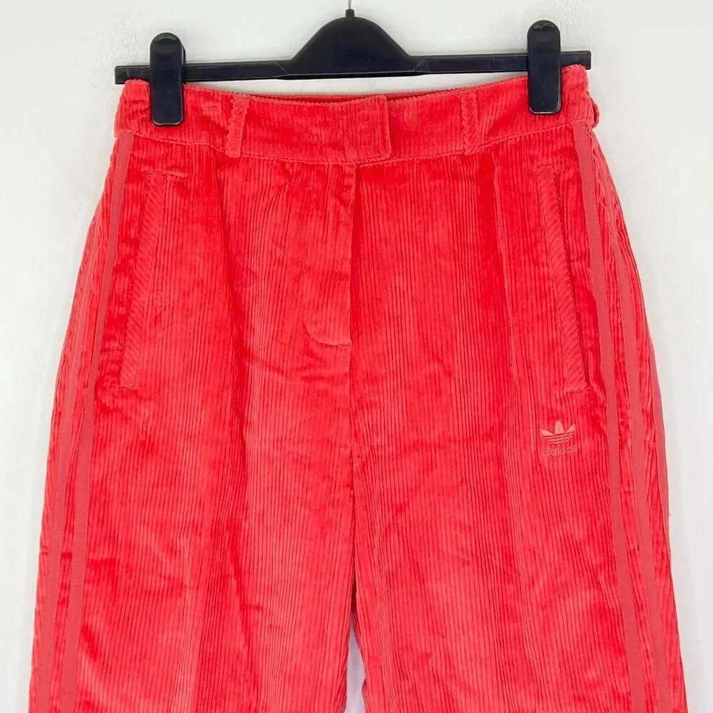Adidas Womens Small Pants Pink Corduroy Straight High Waist Logo Stripe NWT BB29 - Picture 6 of 6